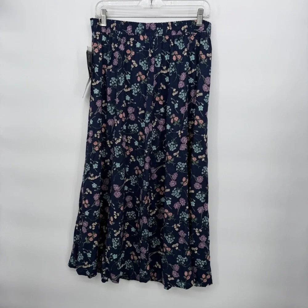 Sag Harbor Maxi Skirt Floral Button Front Elastic Waist Casual Summer Large